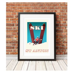 St Anton - Collection de style rétro vintage Ski France voyage art affiche rétro voyage snowboard skiprint