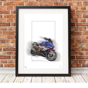 BMW S1000 RR M Sport - stampa artistica di schizzi moto in edizione limitata firmata