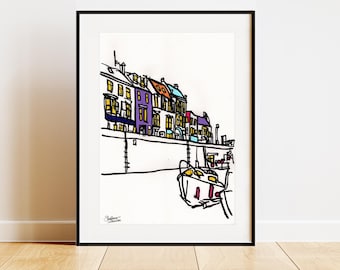 ILFRACOMBE - FRAMED ORIGINAL Oil Pastel painting on recycled card art - 42 x 60 cm - A2 framed - North Devon coast boats sailing sea sketch