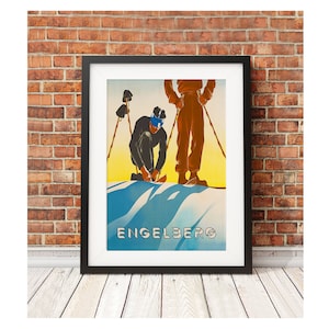 Engelberg - Collection de style rétro vintage Ski Suisse art de voyage rétro affiche suisse voyage snowboard skiprint