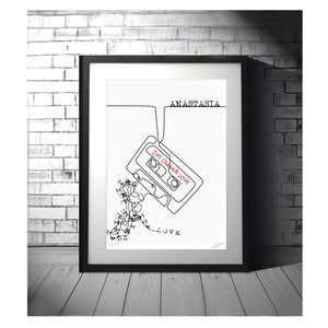 I&#39;M OUTTA LOVE or Custom Print - your favourite song cassette tape poster lyrics wall art personalised minimalist line art Customisable