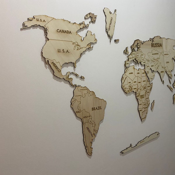 Digital world map for laser cutting, cnc, engraving