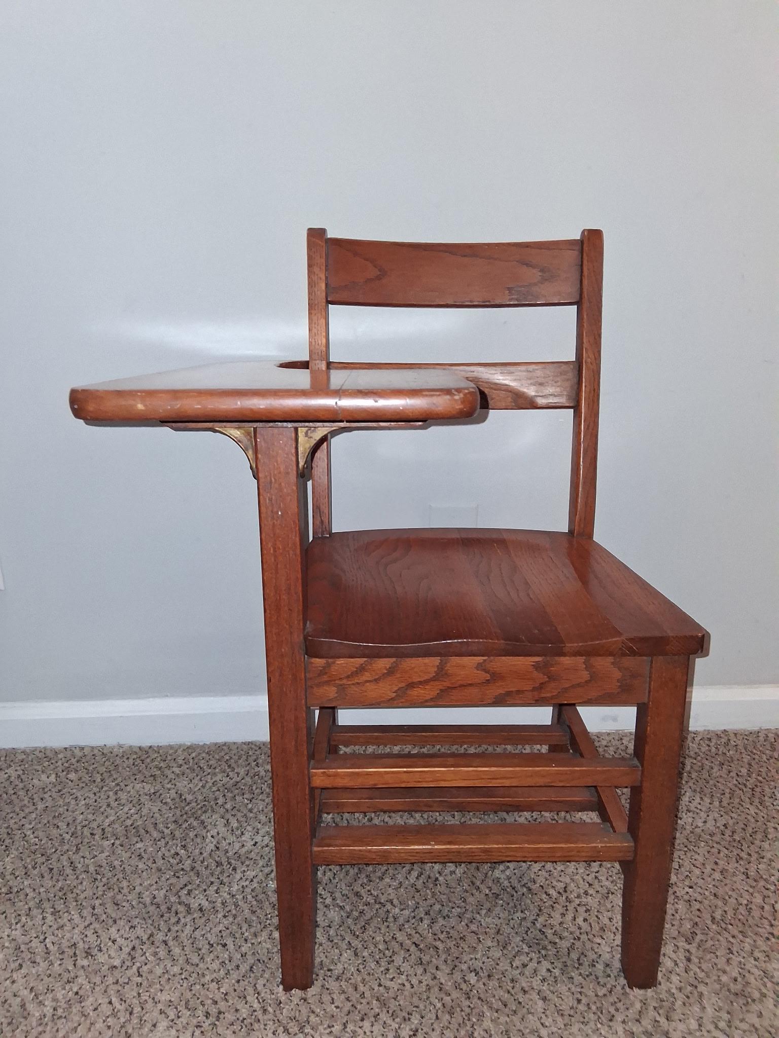 Vintage Antique Student Mission Oak Wood School Chair Attached