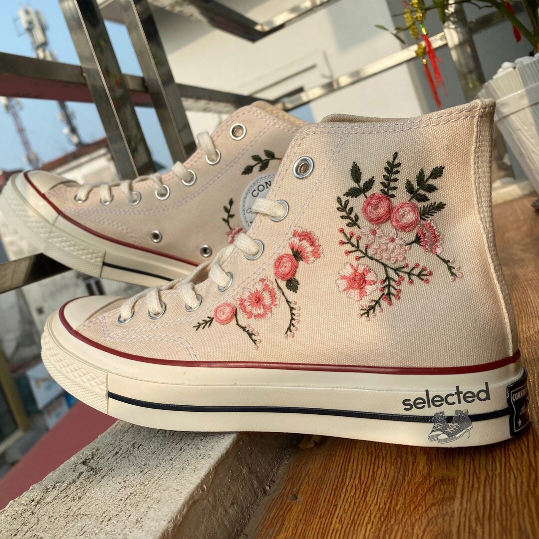 Rose Flower Embroidered Converse Pink Floral Embroidered - Etsy