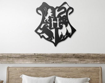 Metal Wizard School Houses Crests, Steel HP Sign, Wall Art, home decor, magic decor, Lion, Snake, Raven and Badger, wizarding inspired