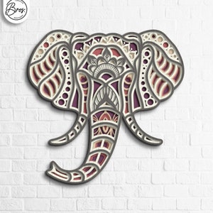 Elephant multilayer SVG, 3D Mandala SVG files, Multilayer Panel for Laser Cutting, Cricut SVG, Plywood cutting, wall art home, Laser cut dxf
