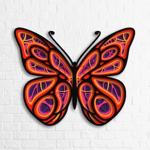 Schmetterling Multilayer SVG, 3D Mandala SVG Dateien, Multilayer Panel zum Laserschneiden, Cricut SVG, Plywood Cutting, Dxf, Dwg, Laser cut