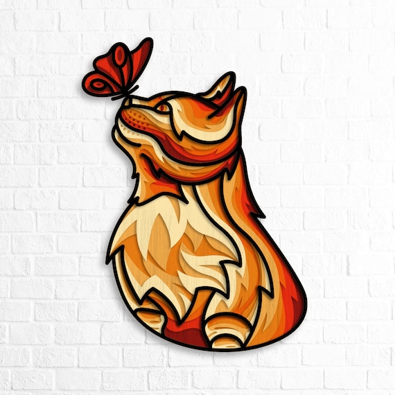 Cat Butterfly SVG, 3D Cat Mandala SVG files, Cat Multilayer Laser Cutting, Cat Cricut SVG, Plywood cutting, wall art home, Butterfly svg
