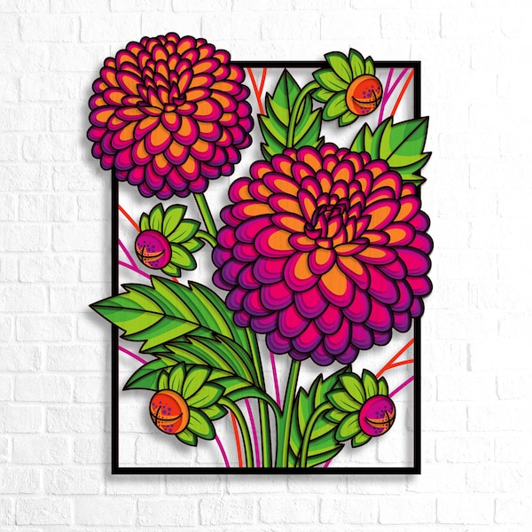 Dahlie Blume Multilayer SVG, Blumen 3D Mandala SVG Dateien, Multilayer Panel zum Laserschneiden, Cricut SVG, Sperrholz Schneiden, Natur grün