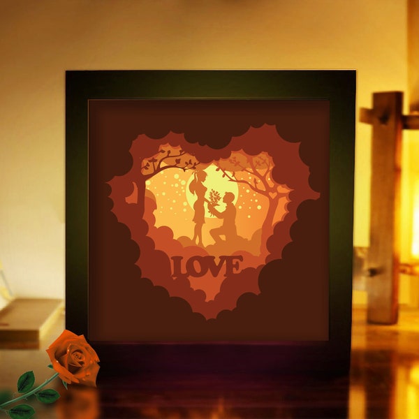 Valentine's Day Shadow Box 3, Love Light Box Template, SVG Digital Download Files, Shadow Box SVG, Valentine's Day Gifts, Couple Silhouette