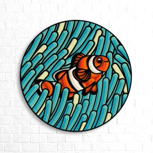 Clownfish Mandala SVG, Fish Multilayer SVG files, Multilayer Panel for Laser Cutting, Cricut SVG, Plywood cutting, clownfish svg, Laser cut