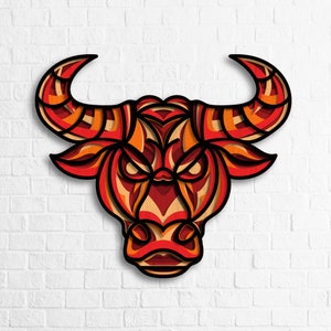 Bull multilayer SVG, Bull horns, Layer art, Plywood cutting, Bull wall art, Bull svg, Mandala wood svg, Multilayer Panel for Laser Cutting