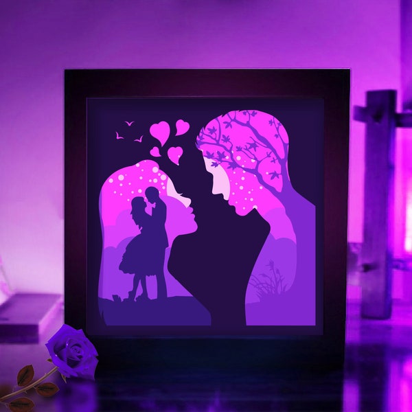 Couple Love Silhouette SVG, Valentine's Day Gifts, SVG Digital Download Files, Shadow Box SVG, 3D Paper Cut Box, Love Digital Files