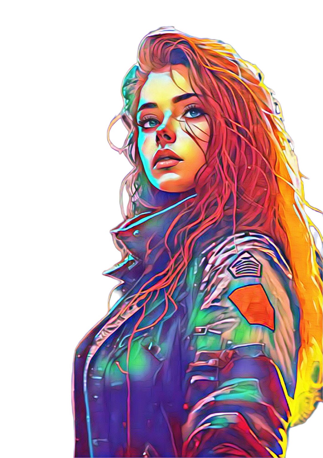 Retro Girl Colorful Futuristic Poster Prints Etsy