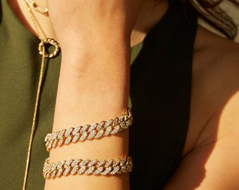 Diamond Cuban Link Chain Bracelet in 14k Gold, Custom Fine Jewelry, Luxury Bracelet 14k Gold, Stacking curb link Bracelet, Gift for Women