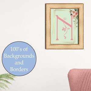 Monogram letter N, editable, printable custom initial print wall art. Gift for wedding, last name sign, dorm room or nursery in 2 sizes.
