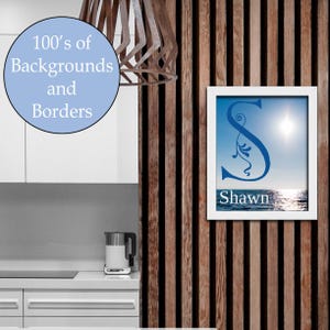 Monogram letter S, editable, printable custom initial print wall art. Gift for wedding, last name sign, dorm room or nursery in 2 sizes.