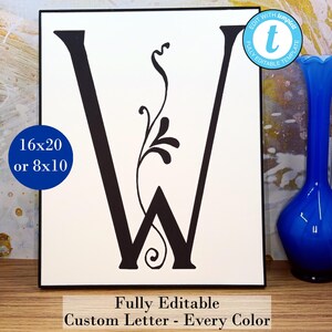 Monogram Letter W, Editable, Printable Custom Initial Print Wall Art ...