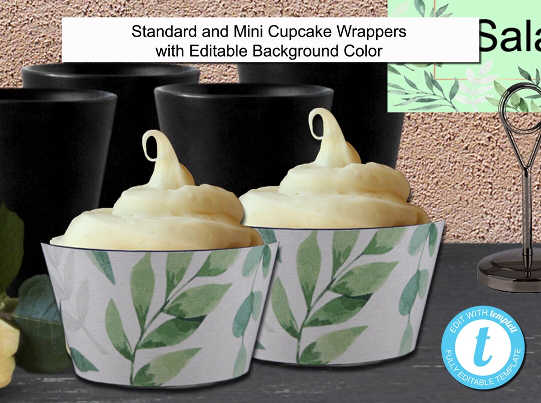 Floral Leaves Standard and Mini Cupcake Wrappers Jpg Png and Etsy