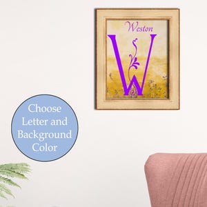 Monogram letter W, editable, printable custom initial print wall art. Gift for wedding, last name sign, dorm room or nursery in 2 sizes.