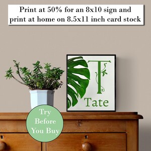 Monogram letter T, editable, printable custom initial print wall art. Gift for wedding, last name sign, dorm room or nursery in 2 sizes.