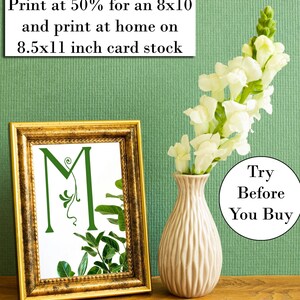 Monogram letter M, editable, printable custom initial print wall art. Gift for wedding, last name sign, dorm room or nursery in 2 sizes.