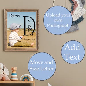 Monogram letter D, editable, printable custom initial print wall art. Gift for wedding, last name sign, dorm room or nursery in 2 sizes.