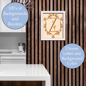 Monogram letter Z, editable, printable custom initial print wall art. Gift for wedding, last name sign, dorm room or nursery in 2 sizes.
