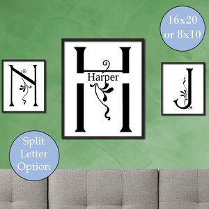 Monogram letter H, editable, printable custom initial print wall art. Gift for wedding, last name sign, dorm room or nursery in 2 sizes.