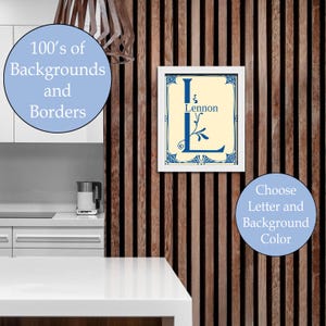 Monogram letter L, editable, printable custom initial print wall art. Gift for wedding, last name sign, dorm room or nursery in 2 sizes.