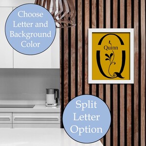 Monogram letter Q, editable, printable custom initial print wall art. Gift for wedding, last name sign, dorm room or nursery in 2 sizes.