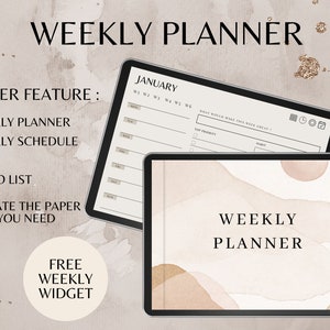 Undatierter digitaler Planer Minimalist, Wochenplaner, iPad Wochenplaner, Hochformat, Beige Planer, Einfacher Planer, GoodNotes Planner