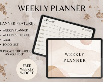 Weekly Digital Planner, Minimalist Digital Weekly Planner, Beige Undated Planner, Aesthetic Planner, Ipad Planner, Goodnotes Planner