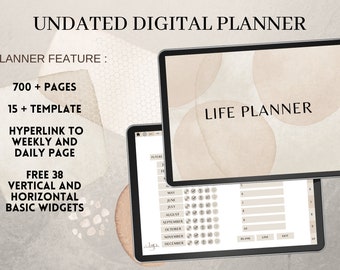 Undated Digital Life Planner, Minimalist Planner,  Beige Digital Planner, Monday started Planner, iPad Planner, Android Planner