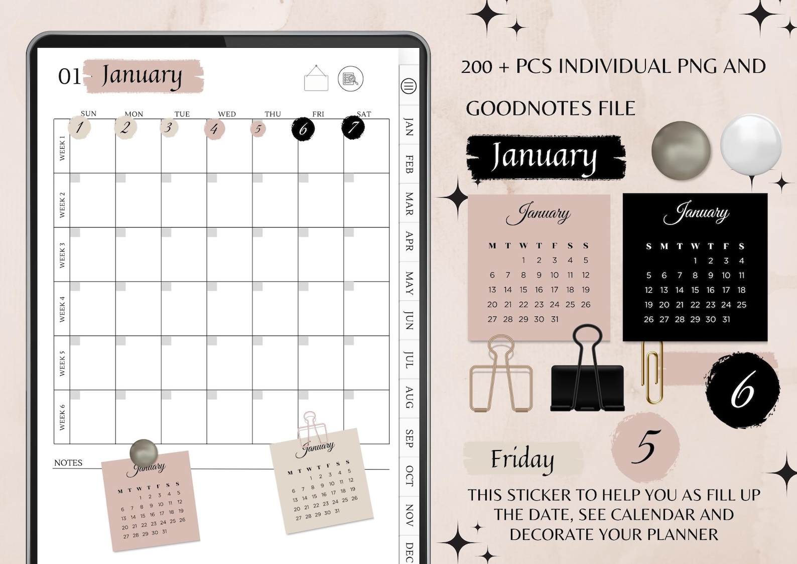 2025 Calendar Sticky Notes Digital Stickers for Planner (PNG and ...