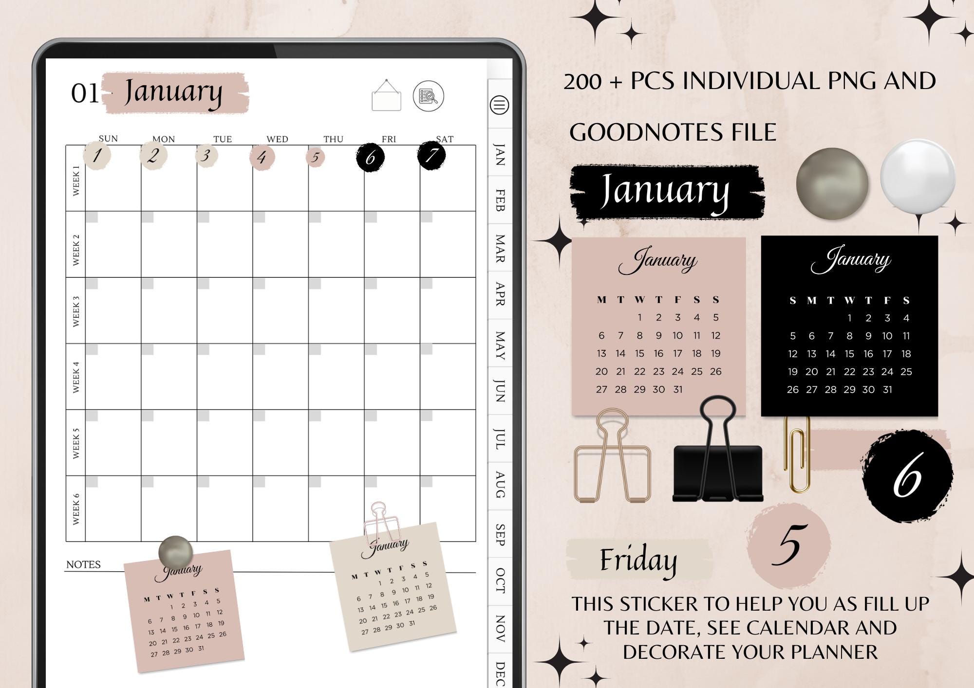 2025 Calendar Sticky Notes Digital Stickers for Planner (PNG and ...