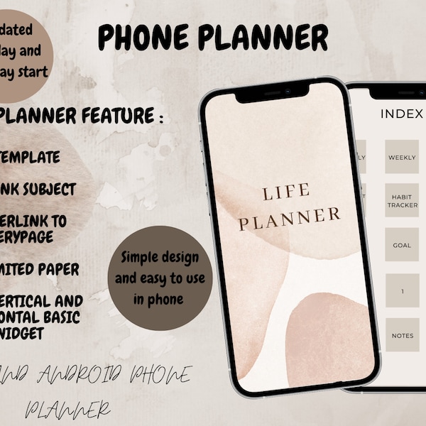 Phone Planner, Undated Phone Planner, Digital Planner, Undated Digital Planner, iPhone Planner, Android Planner