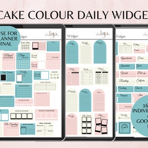 Pode incluir: Um conjunto de widgets de planejador digital com 165 arquivos PNG individuais e um arquivo Goodnotes. Os widgets são nas cores rosa pastel, azul e creme e apresentam vários elementos de planejador diário, como rastreadores de hábitos, rastreadores de refeições, listas de tarefas, etc.