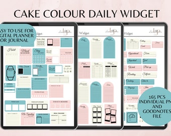 Digitale sticker, levenswidget, taartkleurplannerwidgets, 165 png-stickers (goodnotes-bestand), sticker voor digitale planner