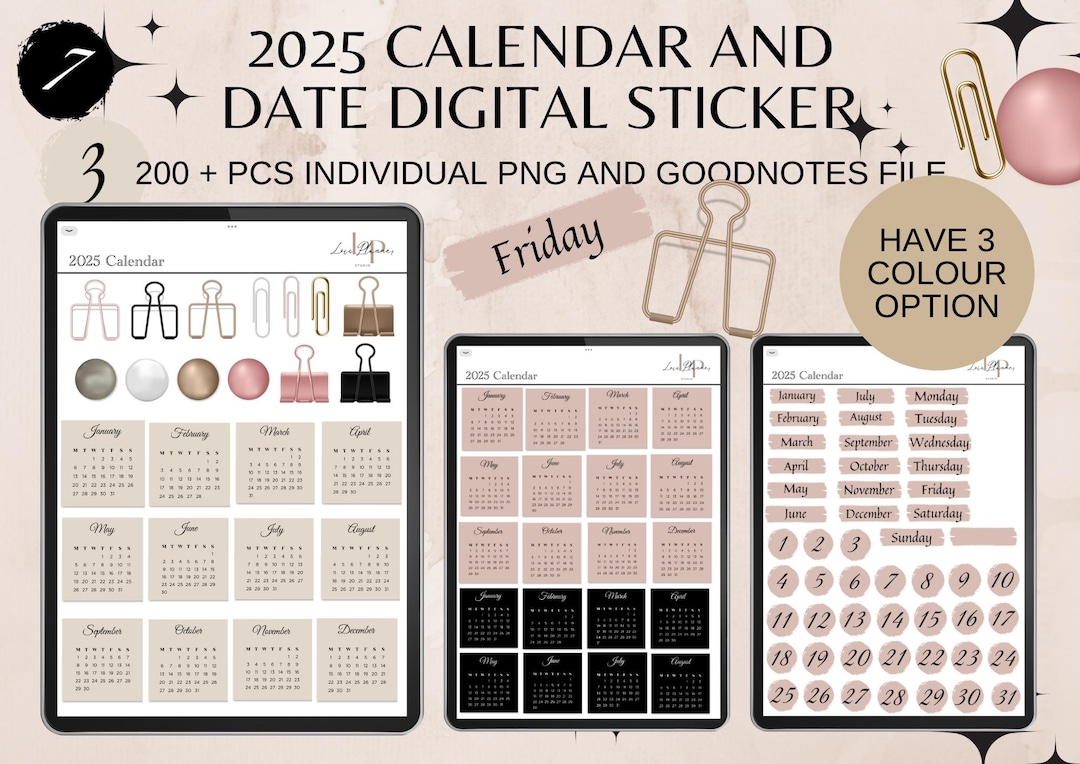 2025 Calendar Sticky Notes, Date Digital Sticker, 2025 Calendar Sticker ...