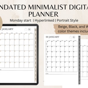 2026 Digital Planner, Undated Digital Planner, Minimalist Digital Planner, Portrait Layout (PDF), ipad planner, Monday and Sunday Started