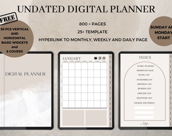 Undated Digital Life Planner, Minimalist Beige, iPad Planner, 2026 Digital Planner,Portrait Layout, ipad planner, Monday and Sunday Started