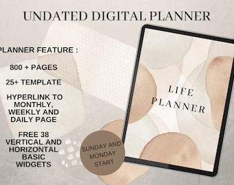 Undated Life Digital Planner, Sunday and Monday Started Planner, Minimalist Planner, iPad Planner, Goodnotes Planner, Android Planner