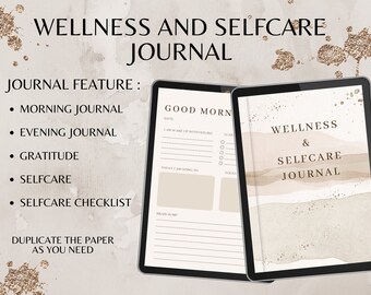 Wellness and Selfcare Digital Journal, Gratitude, Morning and Evening Prompts (PDF), Digital Planner, Digital Journal