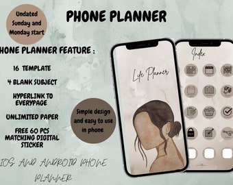 Phone Life Planner, Undated Digital Planner, Phone Planner, iPhone Planner, Android Planner, Beige Color