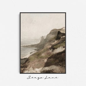 Ocean View Landscape Painting | Vintage Wall Art Digital Printable | Moody, Neutral, Muted, Subdued Color Palette | SL144