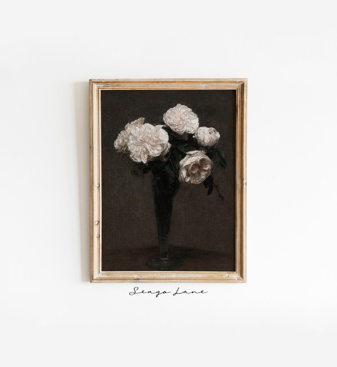Vintage Roses in Vase Oil Painting | Moody Floral Art (digital ...