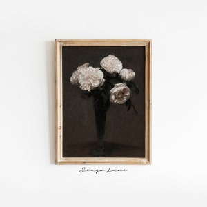 Floral Roses in Vase Oil Painting | Vintage Wall Art Digital Printable | Dark, Moody, Neutral, Color Palette | SL165