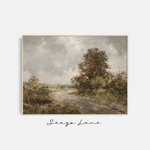 Landweg groene bomen landschap schilderij | Vintage Wall Art digitale afdrukbare | Neutraal, gedempt, ingetogen kleurenpalet | SL149