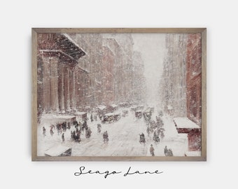 Snowy Cityscape Landscape Painting | Vintage Wall Art Digital Oil Painting | Christmas Printable | SL229